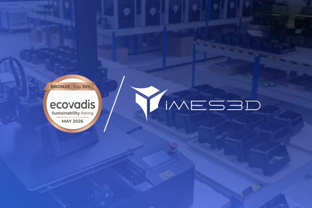 Ficha de evaluación EcoVadis 2026 de IMES3D con puntuación por pilar.